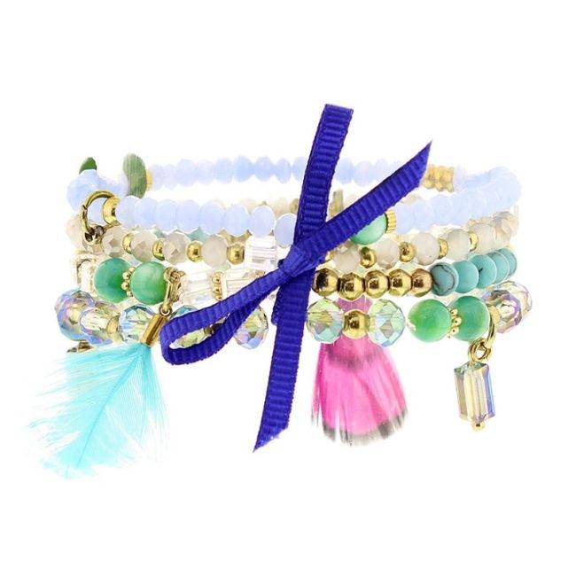 PULSERA 4 TIRAS CUENTAS METAL PIEDRAS