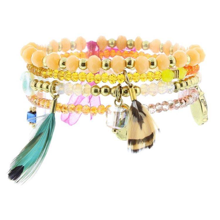PULSERA 4 TIRAS CUENTAS METAL PIEDRAS