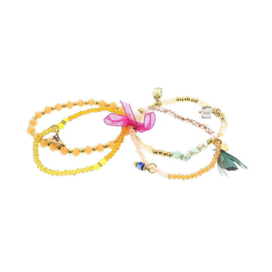 BRACELET 4 STRIPS METAL STONE BEADS