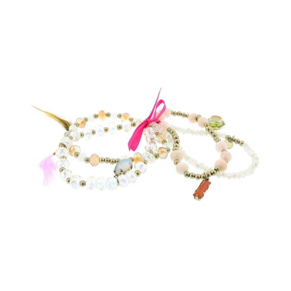 PULSERA 4 TIRAS CUENTAS METAL PIEDRAS
