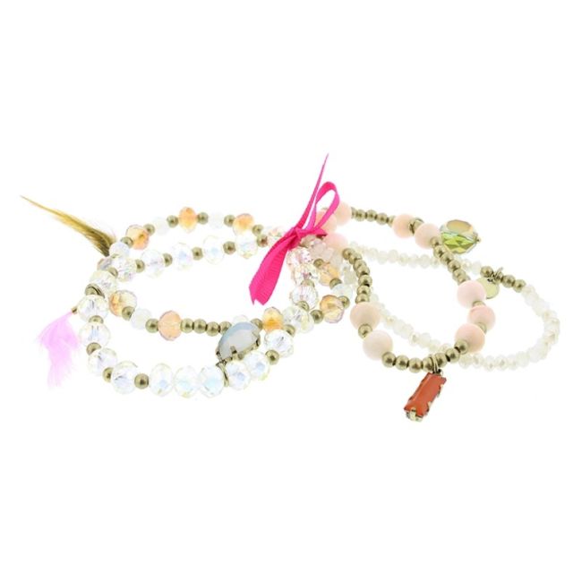 PULSERA 4 TIRAS CUENTAS METAL PIEDRAS