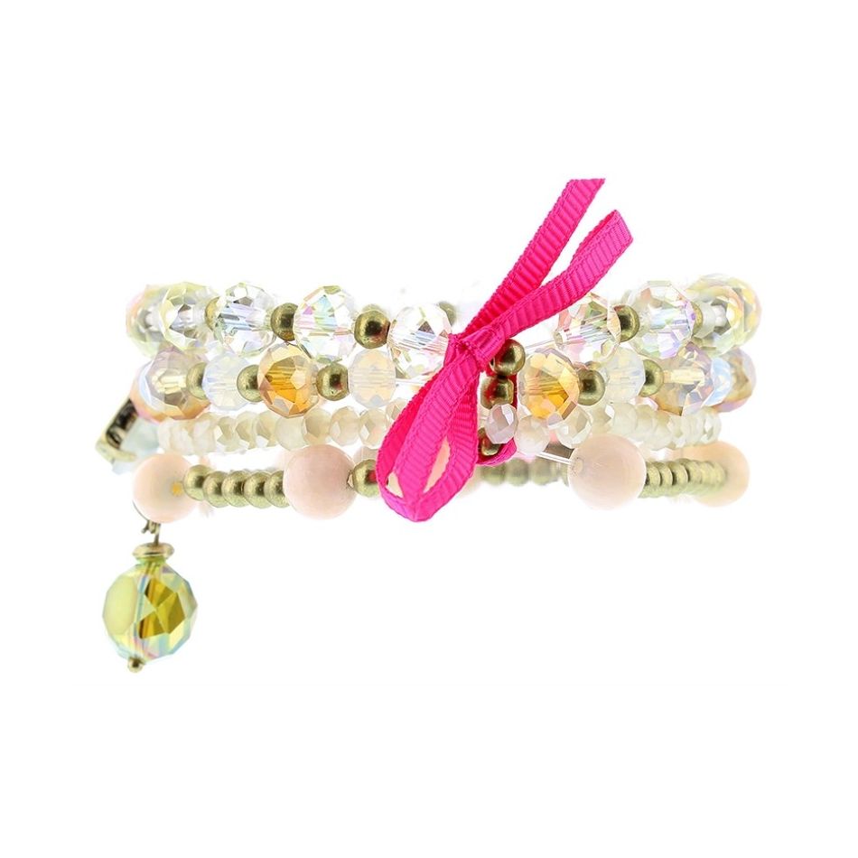 PULSERA 4 TIRAS CUENTAS METAL PIEDRAS
