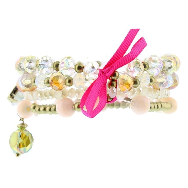 PULSERA 4 TIRAS CUENTAS METAL PIEDRAS