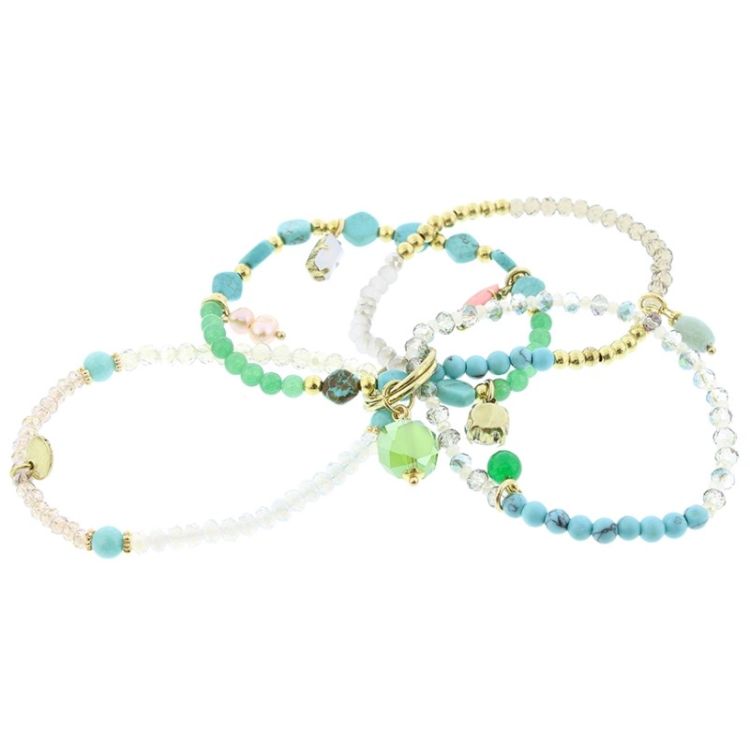 BRACELET 4 STRIPS METAL STONE BEADS 2
