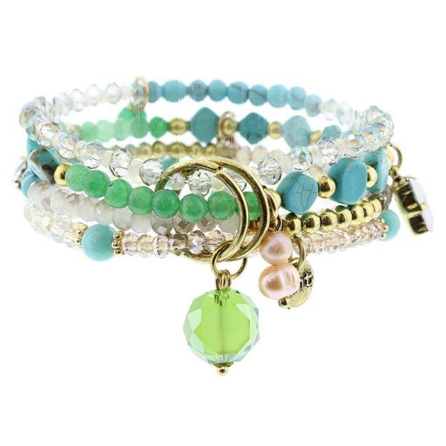 BRACELET 4 STRIPS METAL STONE BEADS