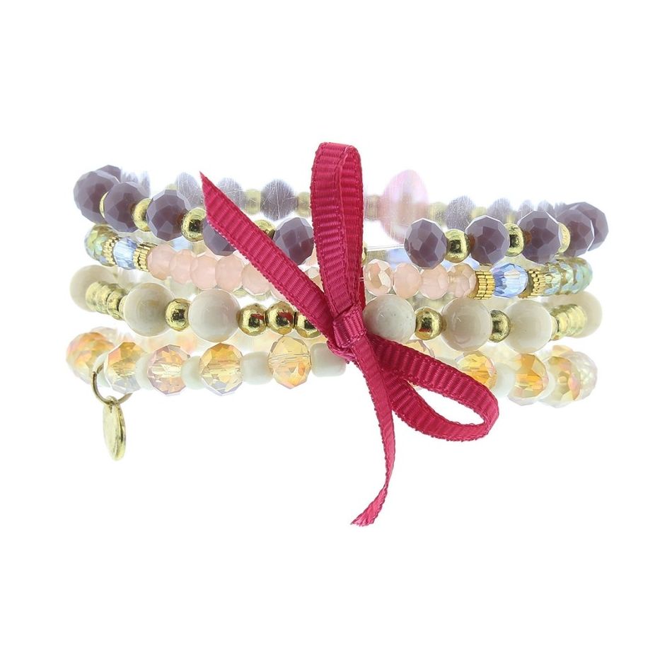 PULSERA 4 TIRAS CUENTAS METAL PIEDRAS