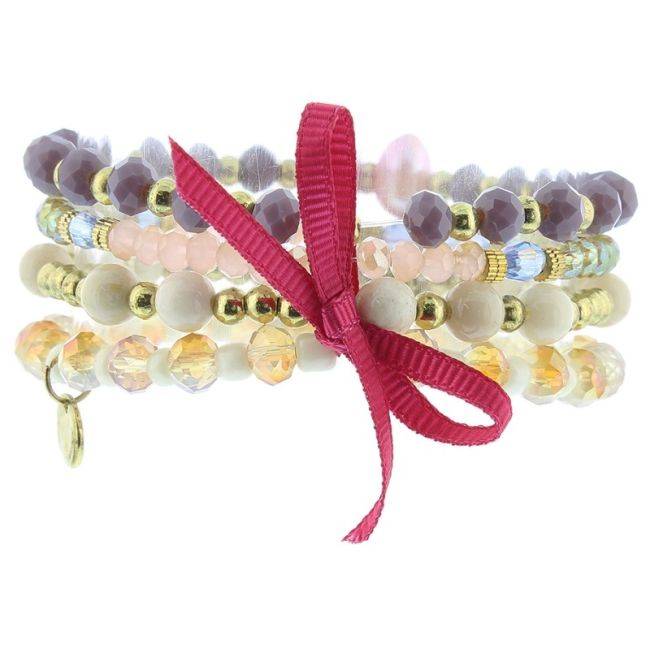 PULSERA 4 TIRAS CUENTAS METAL PIEDRAS