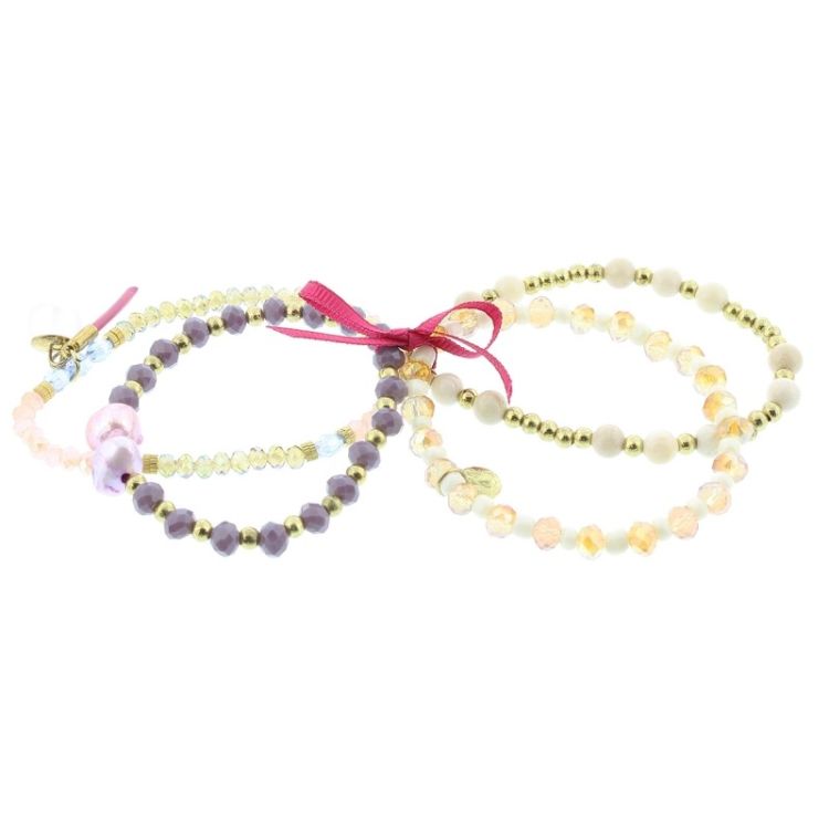 BRACELET 4 STRIPS METAL STONE BEADS 2