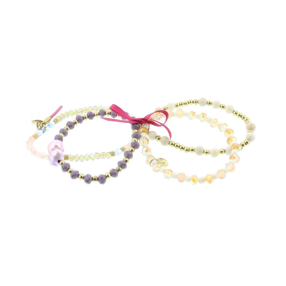 BRACELET 4 STRIPS METAL STONE BEADS