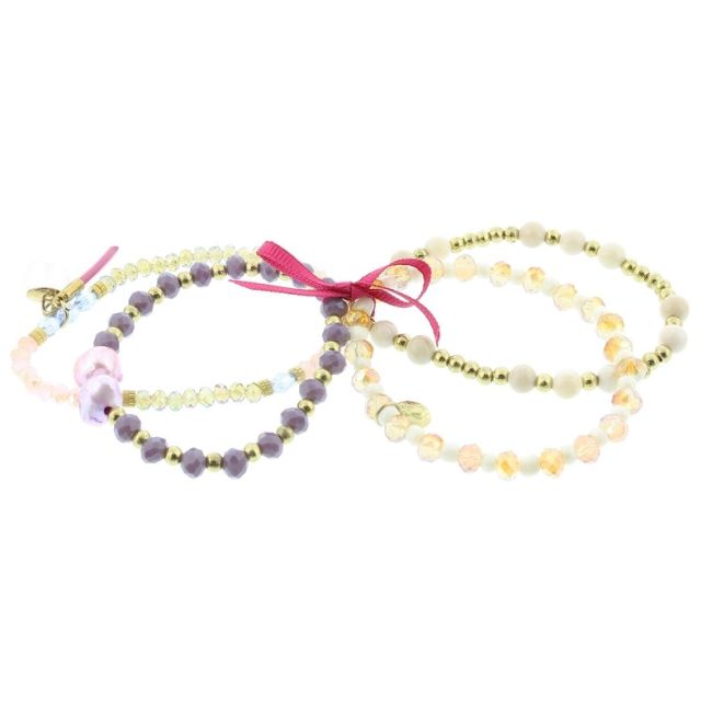 BRACELET 4 STRIPS METAL STONE BEADS