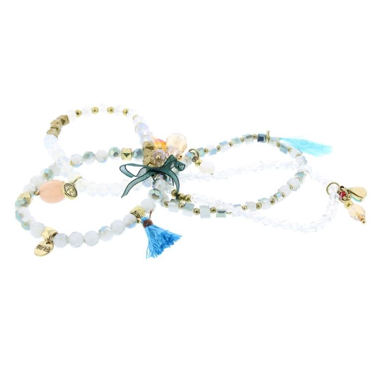 BRACELET 4 STRIPS METAL STONE BEADS 2