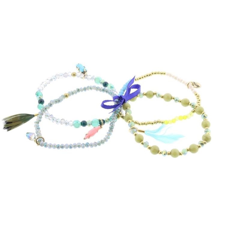 BRACELET 4 STRIPS METAL CRYSTALS BEADS 2