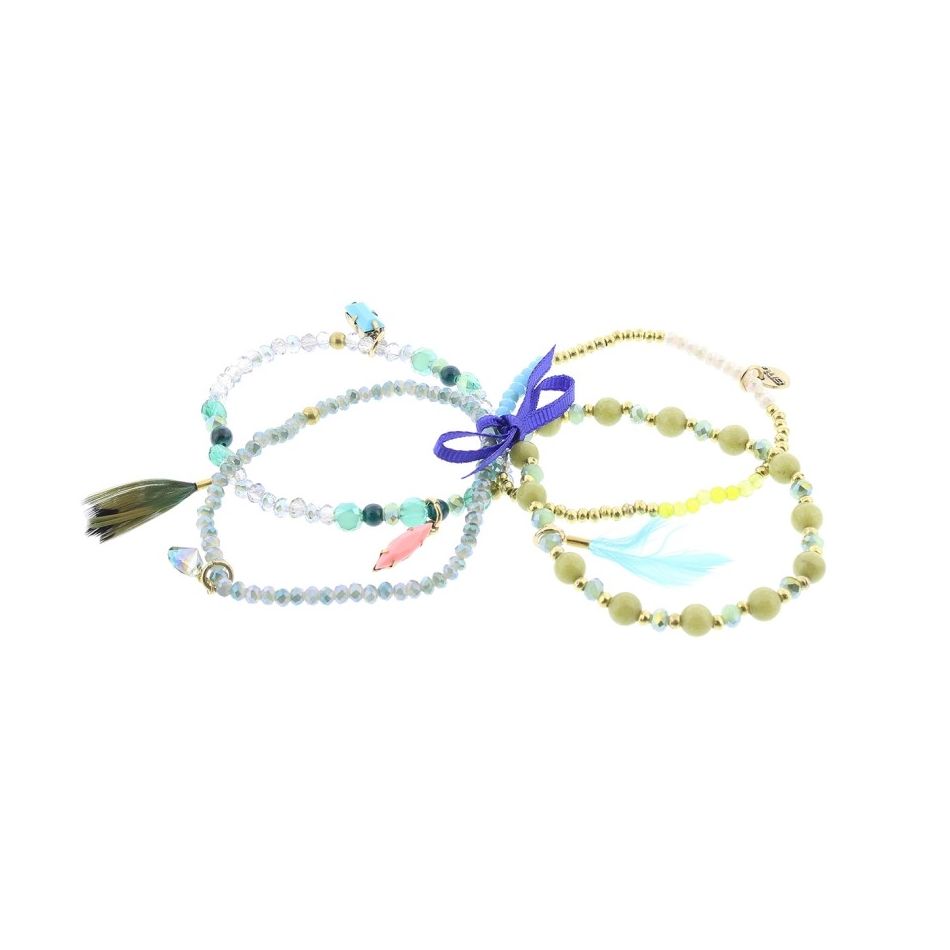 PULSERA 4 TIRAS CUENTAS METAL CRISTALES