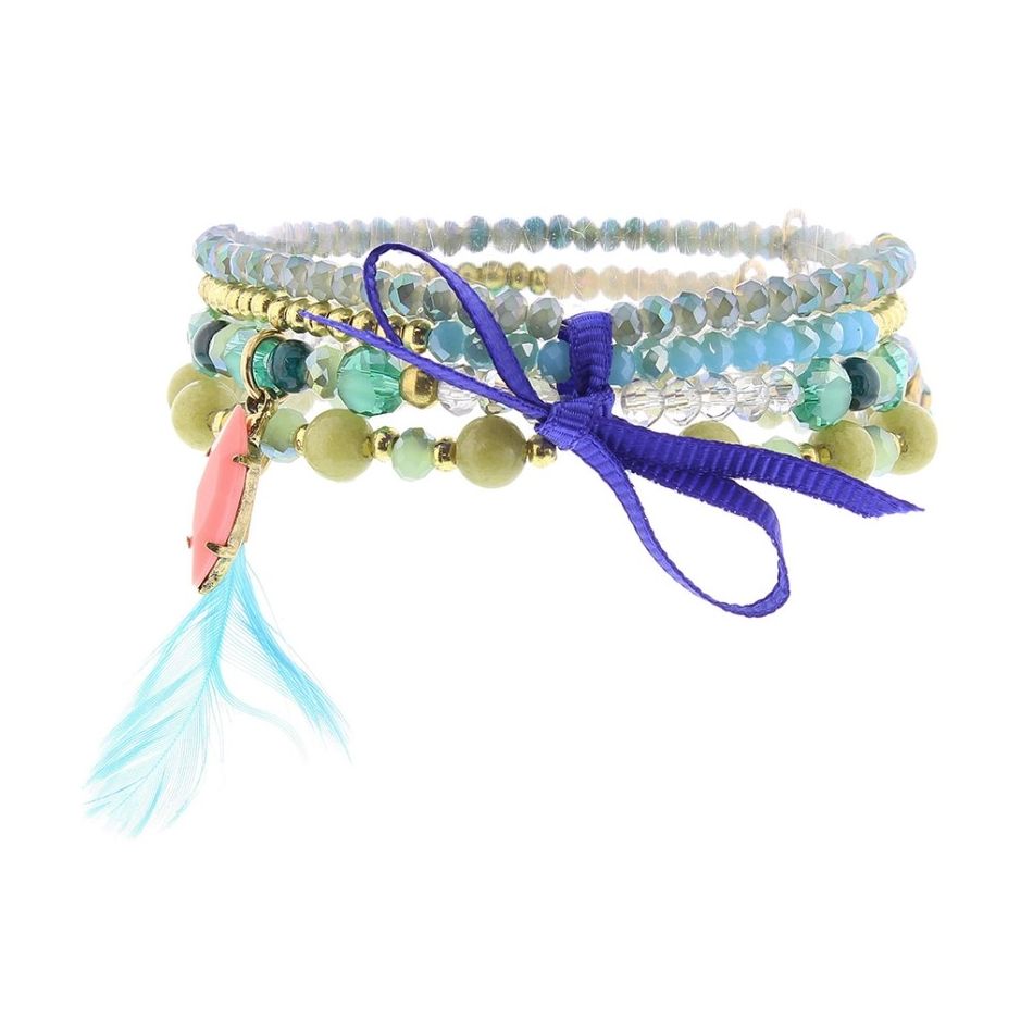 PULSERA 4 TIRAS CUENTAS METAL CRISTALES