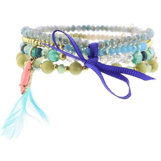 BRACELET 4 STRIPS METAL CRYSTALS BEADS