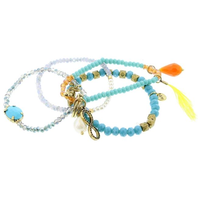 BRACELET 4 STRIPS METAL STONE BEADS