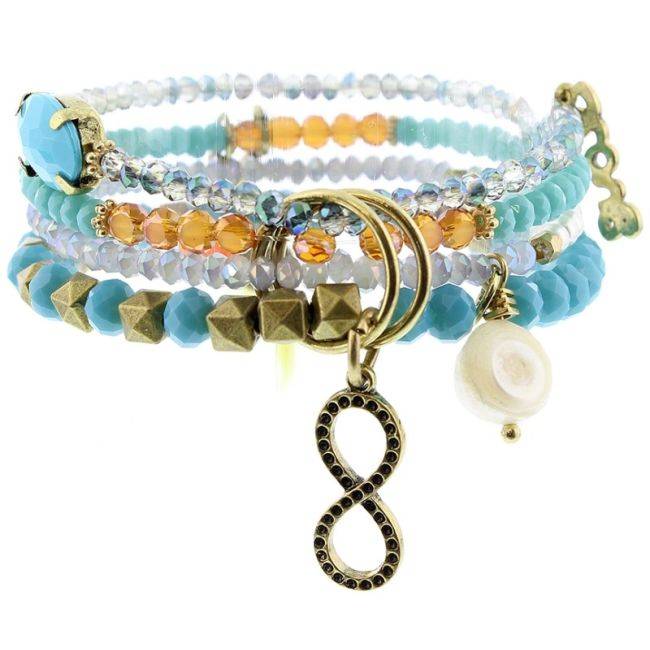 BRACELET 4 STRIPS METAL STONE BEADS