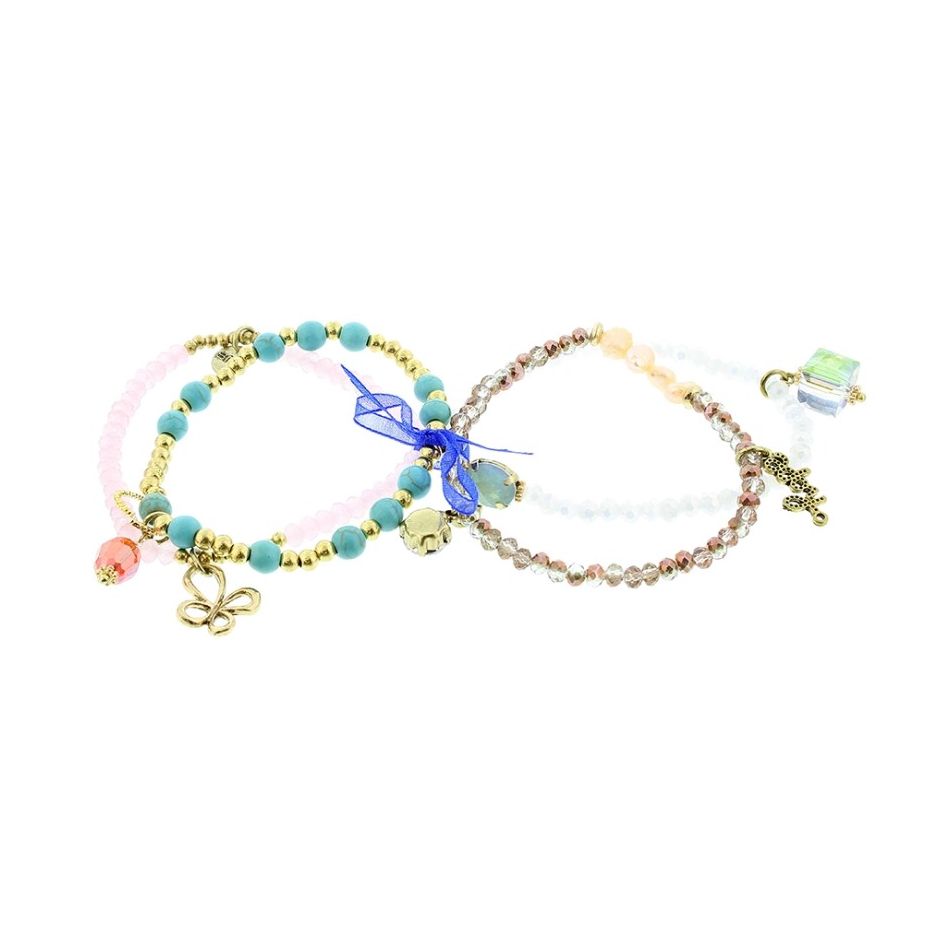 PULSERA 4 TIRAS CUENTAS METAL PIEDRAS