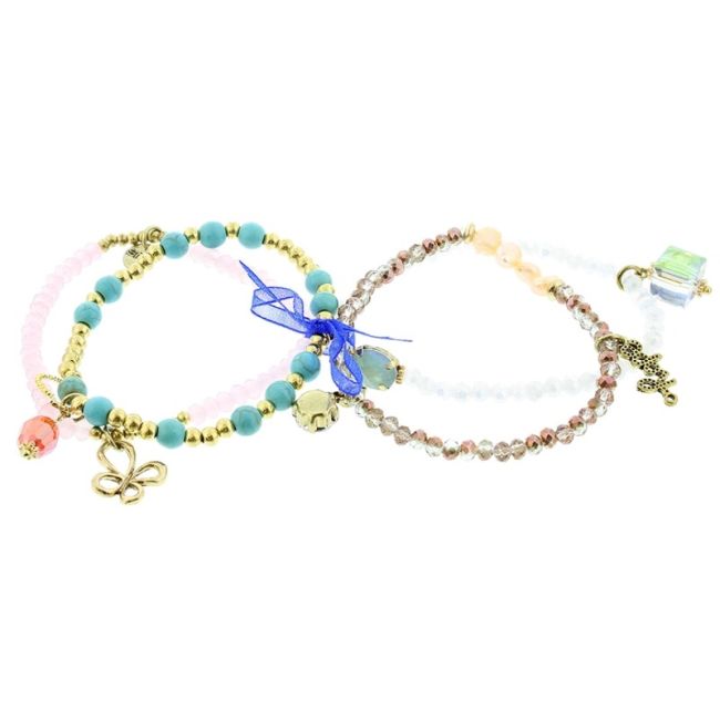 PULSERA 4 TIRAS CUENTAS METAL PIEDRAS