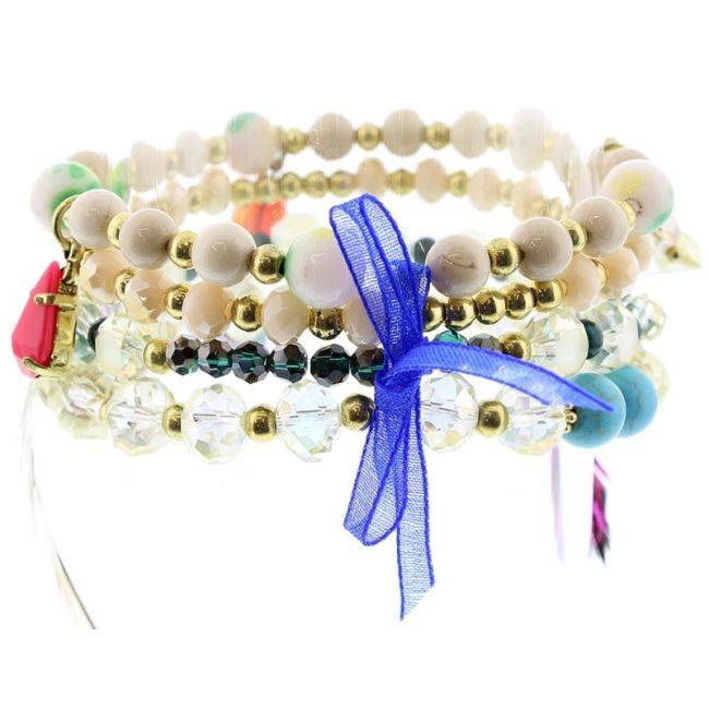 BRACELET 4 STRIPS METAL STONE BEADS