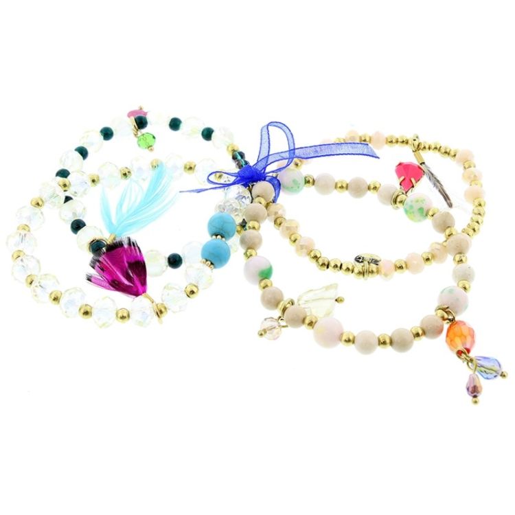 BRACELET 4 STRIPS METAL STONE BEADS 2