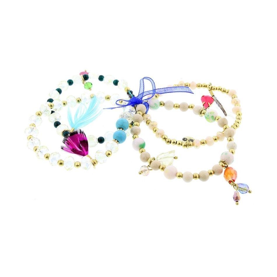 PULSERA 4 TIRAS CUENTAS METAL PIEDRAS