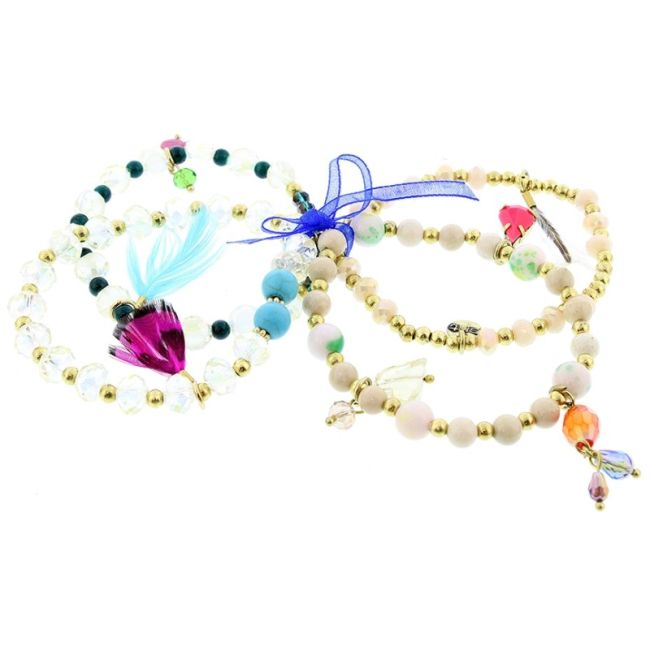 PULSERA 4 TIRAS CUENTAS METAL PIEDRAS