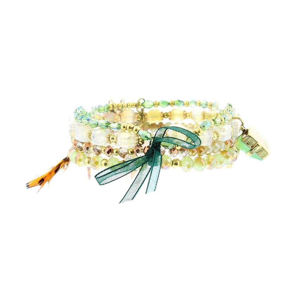 PULSERA 4 TIRAS CUENTAS METAL PIEDRAS