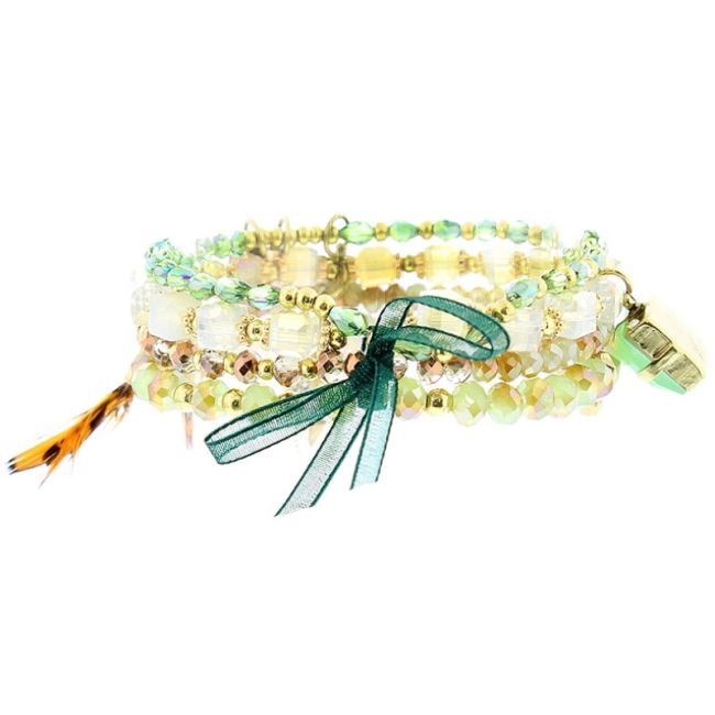 BRACELET 4 STRIPS METAL STONE BEADS