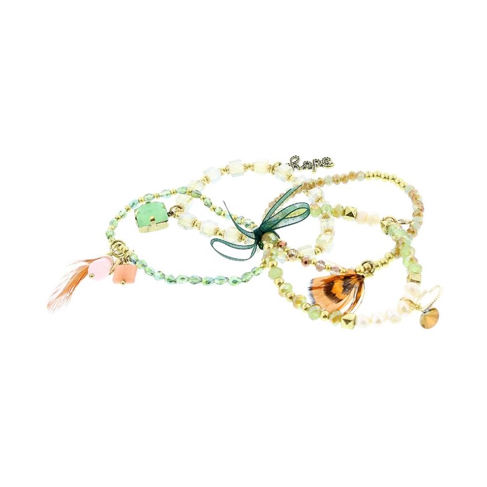 PULSERA 4 TIRAS CUENTAS METAL PIEDRAS