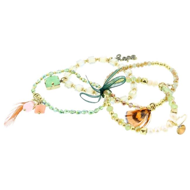 BRACELET 4 STRIPS METAL STONE BEADS