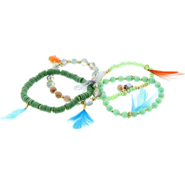 BRACELET 4 STRIPS METAL STONE BEADS