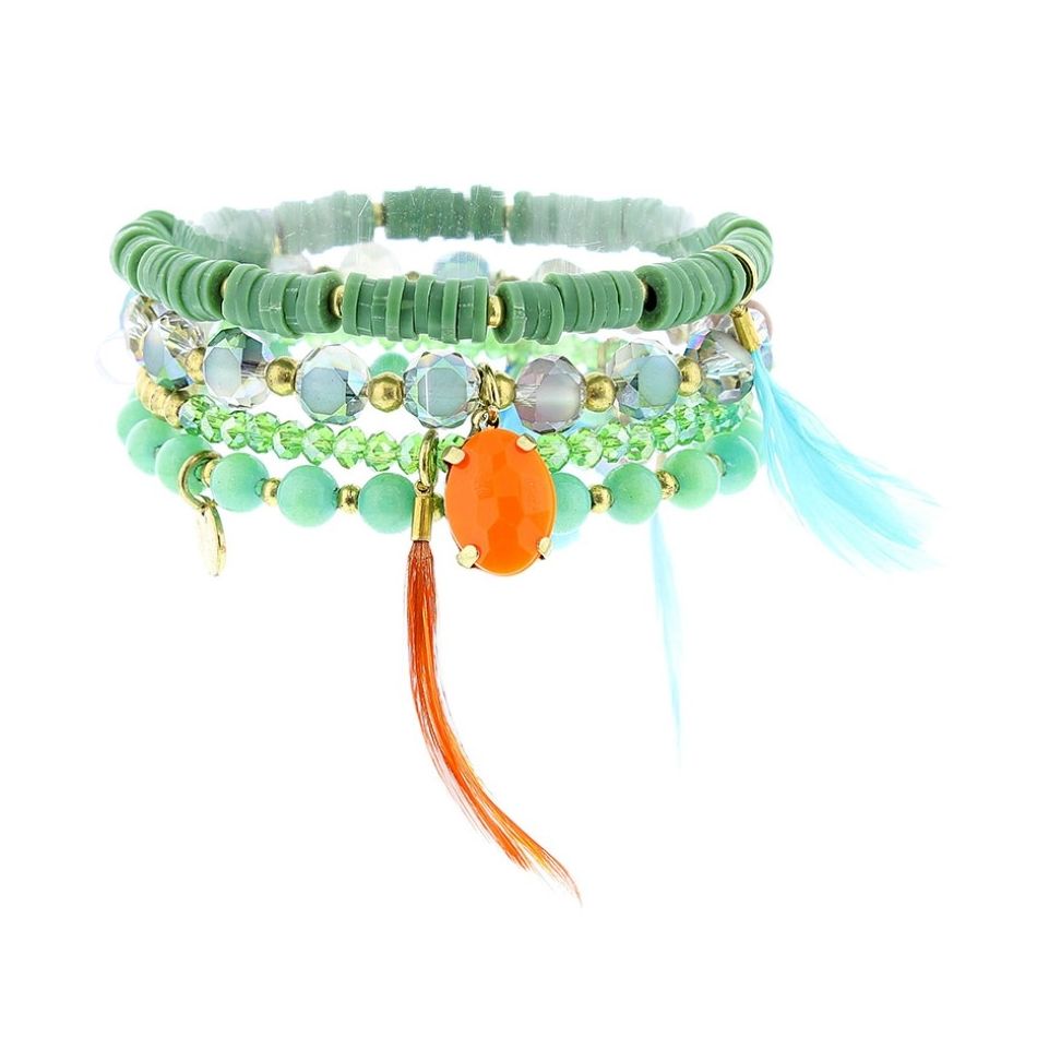 PULSERA 4 TIRAS CUENTAS METAL PIEDRAS