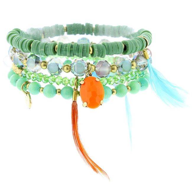PULSERA 4 TIRAS CUENTAS METAL PIEDRAS