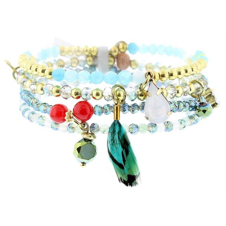 PULSERA 4 TIRAS CUENTAS METAL PIEDRAS