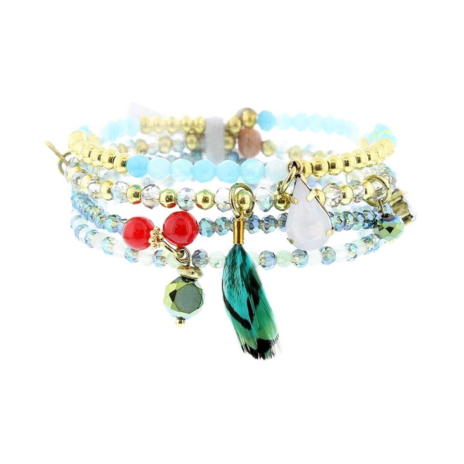 PULSERA 4 TIRAS CUENTAS METAL PIEDRAS