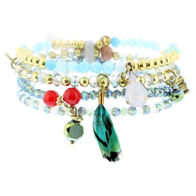 PULSERA 4 TIRAS CUENTAS METAL PIEDRAS