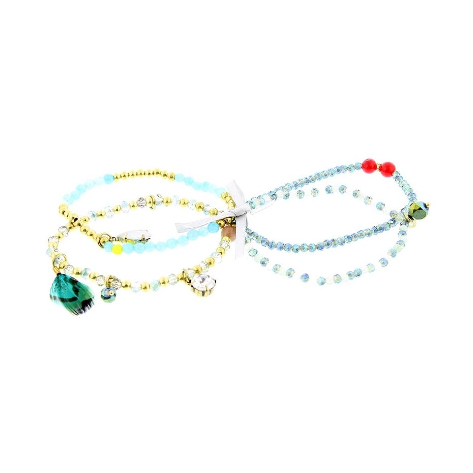 PULSERA 4 TIRAS CUENTAS METAL PIEDRAS