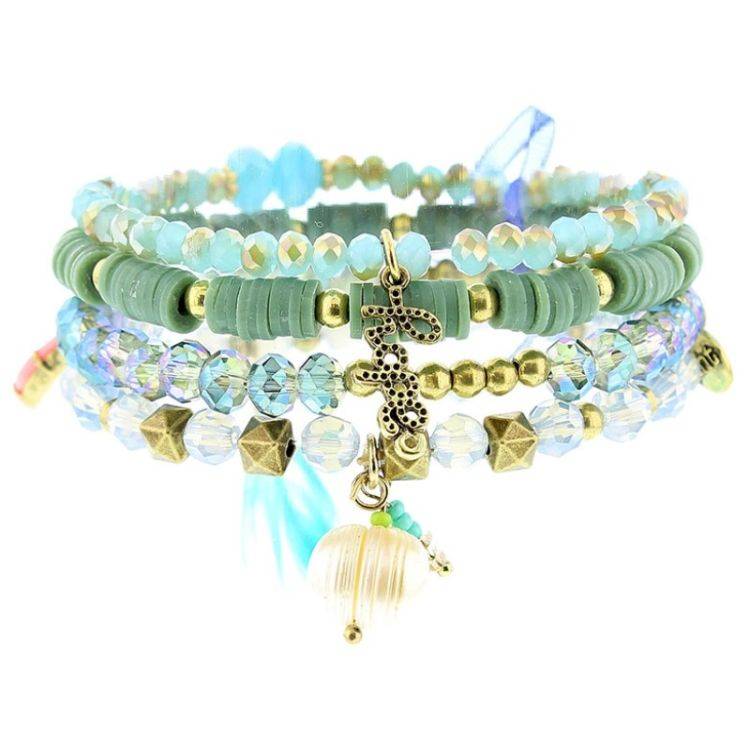 PULSERA 4 TIRAS CUENTAS METAL PIEDRAS