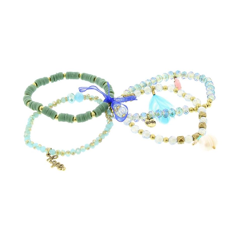 BRACELET 4 STRIPS METAL STONE BEADS