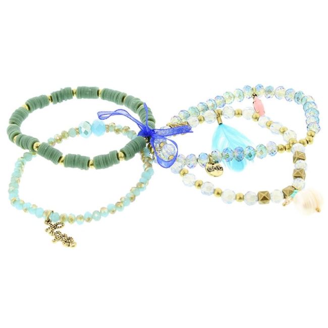 BRACELET 4 STRIPS METAL STONE BEADS