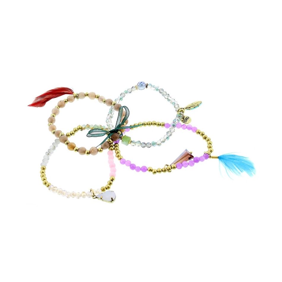 BRACELET 4 STRIPS METAL CRYSTALS BEADS