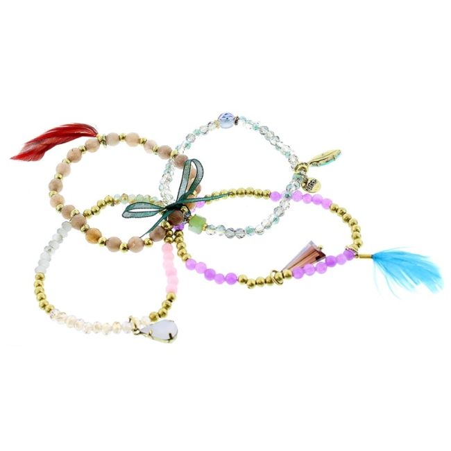 BRACELET 4 STRIPS METAL CRYSTALS BEADS