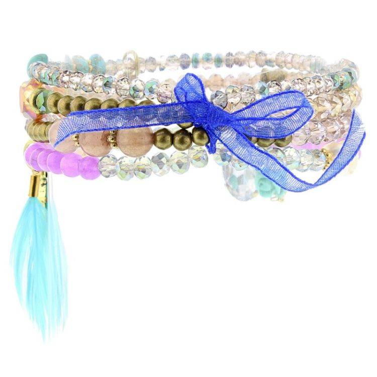 PULSERA 4 TIRAS CUENTAS METAL PIEDRAS