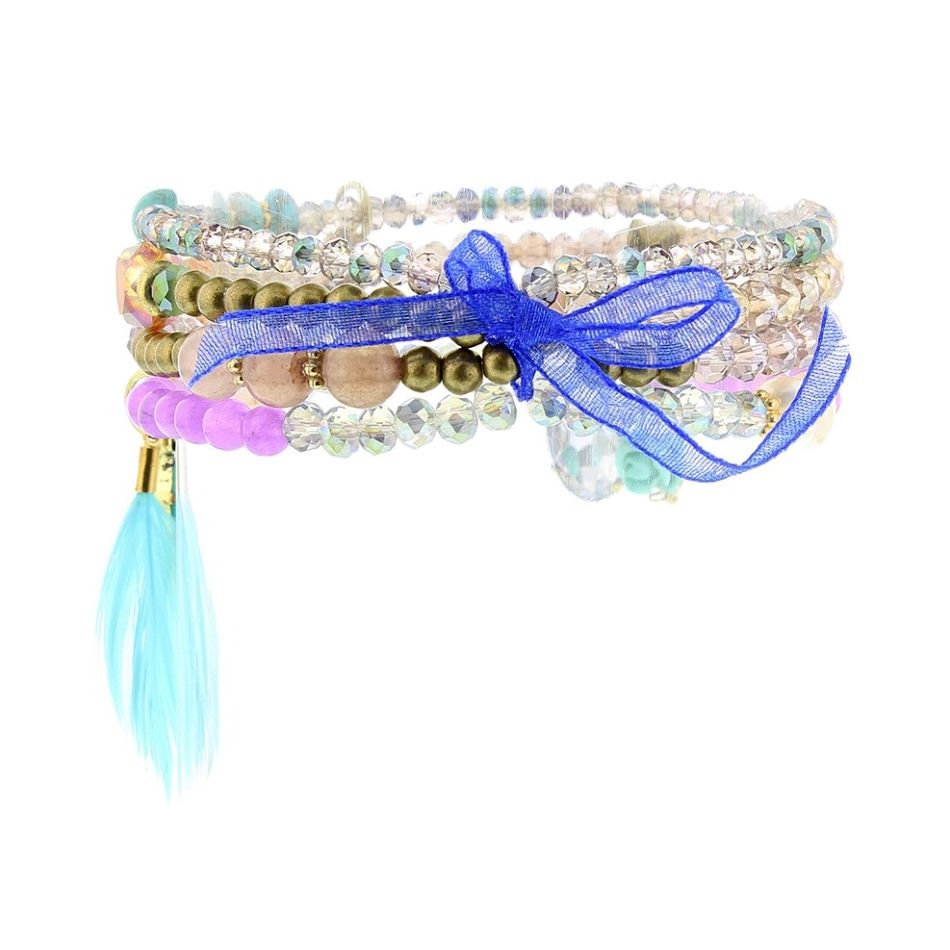 PULSERA 4 TIRAS CUENTAS METAL PIEDRAS