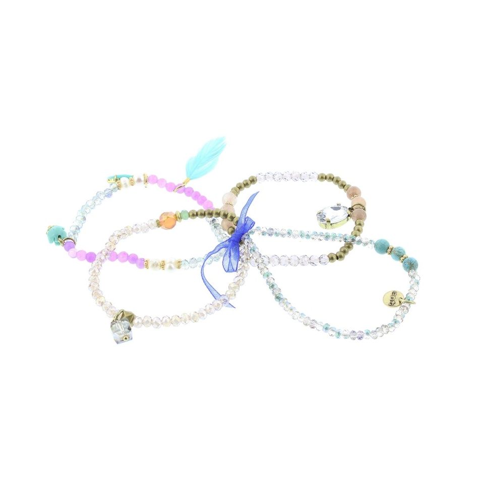 BRACELET 4 STRIPS METAL STONE BEADS