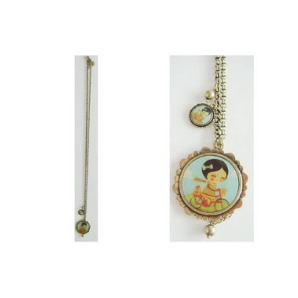 LONG PENDANT NECKLACE METAL ENAMEL