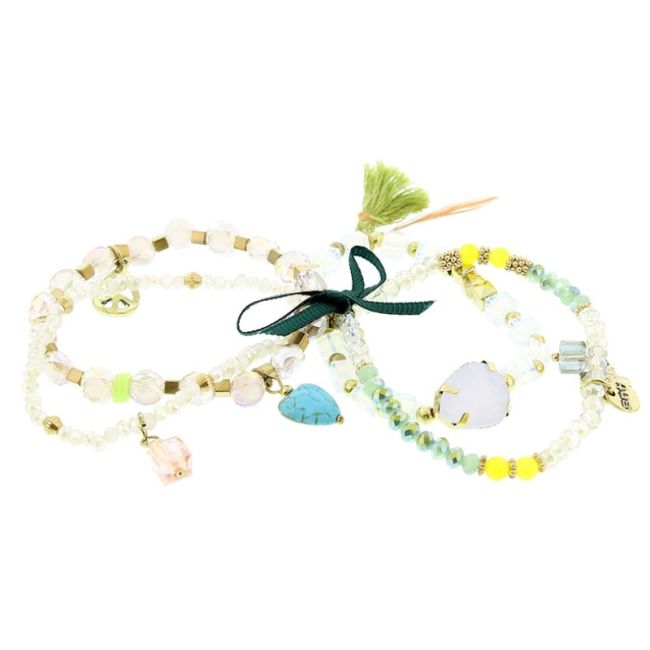 PULSERA 4 TIRAS CUENTAS METAL PIEDRAS