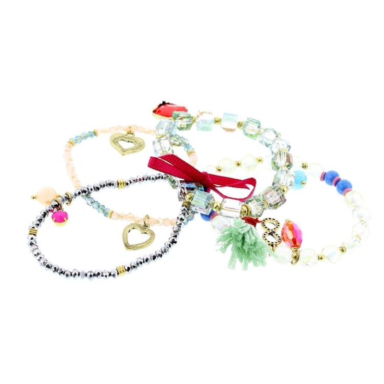 BRACELET 4 STRIPS METAL STONE BEADS 2