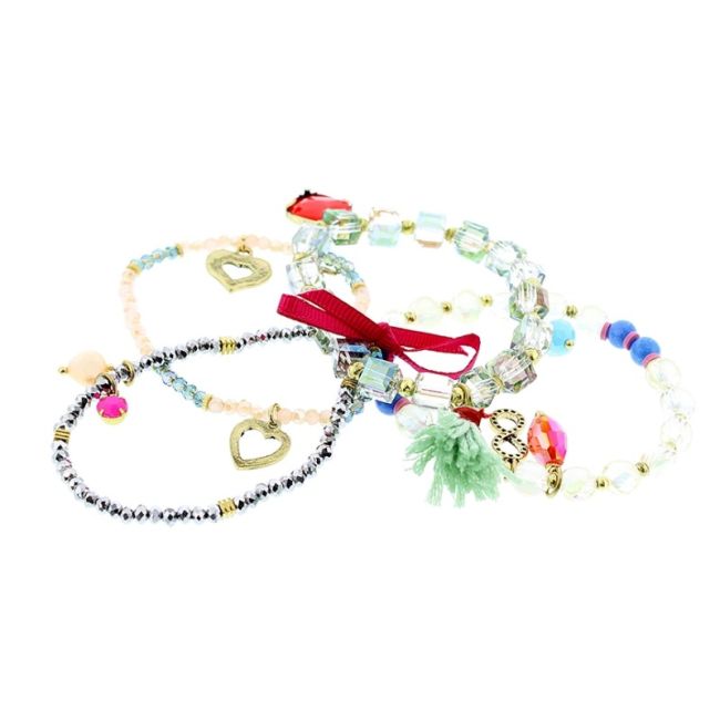 BRACELET 4 STRIPS METAL STONE BEADS